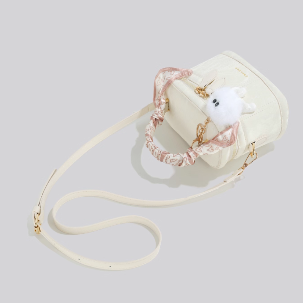 UHE_2517 Grace – Tay cầm khăn lụa, form hộp giữ dáng, đeo chéo/đeo vai – Đen/Trắng/Hồng_thumbnail_7