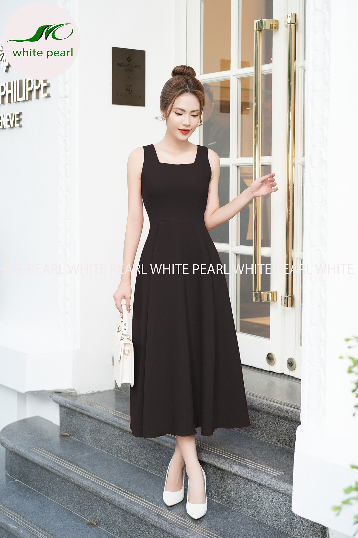 Đầm xoè liền sát nách  thời trang công sở cao cấp White Pearl_thumbnail_3