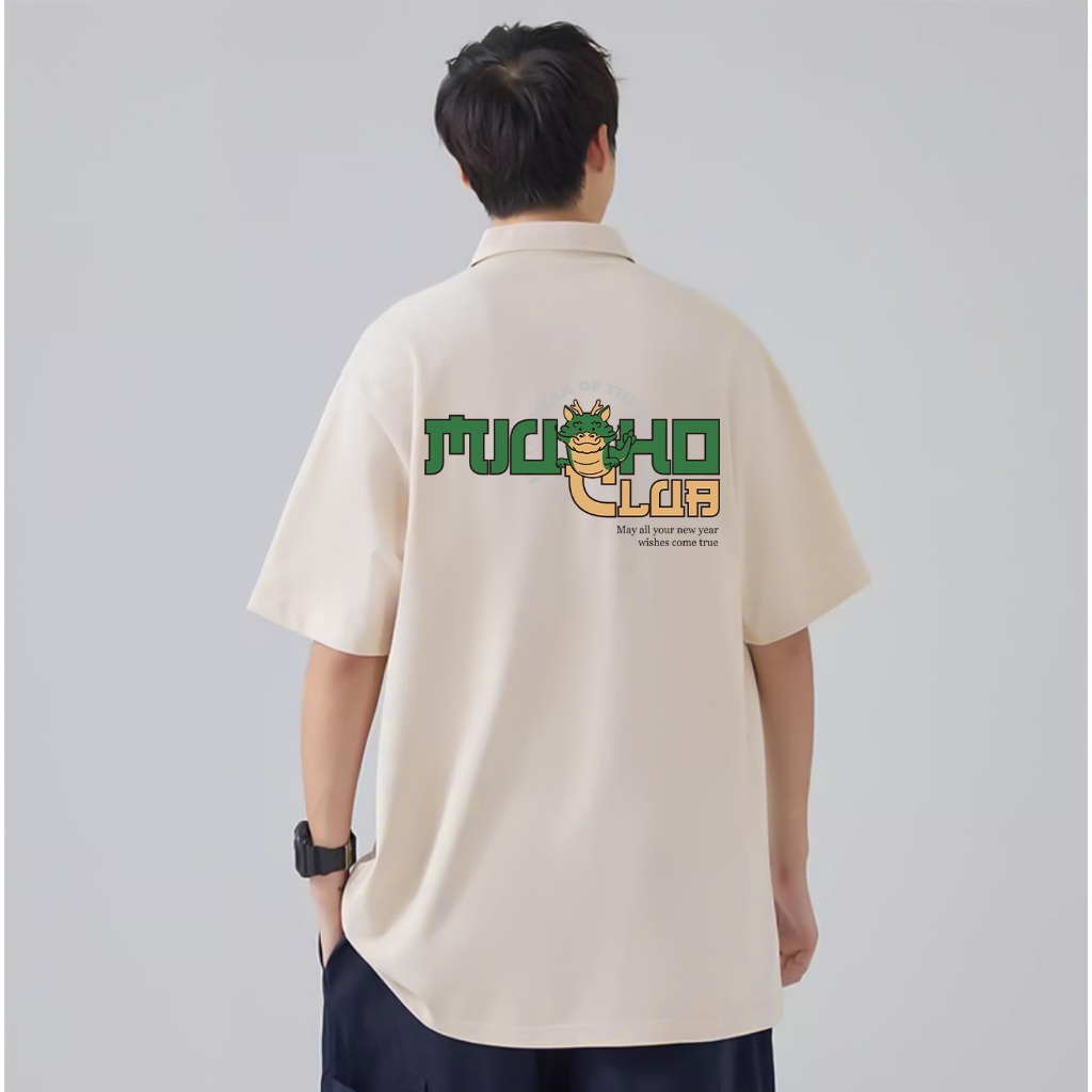 Áo polo form rộng nam basic nhiều màu PLD822 Miucho Man tay ngắn vải cotton Cổ trụ in typography_thumbnail_4