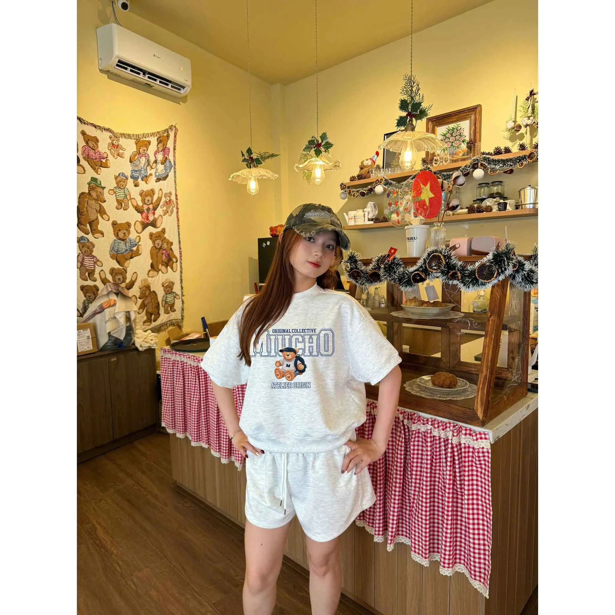 Áo sweater nữ boxy tay ngắn Miucho nỉ 2 da dày dặn thoáng mát cổ tròn hình gấu bông dễ thương 2632_thumbnail_3