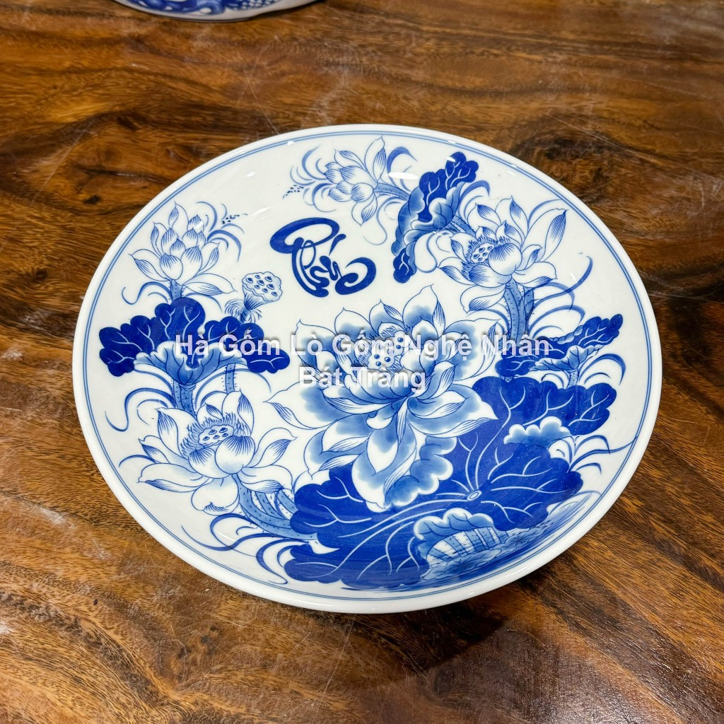 Mâm Bồng, Đĩa Đựng Trầu Cau Đồ Thờ Cúng nhiều cỡ Men Trắng họa tiết Sen, Rồng Bát Tràng - MEN TRẮNG_thumbnail_1
