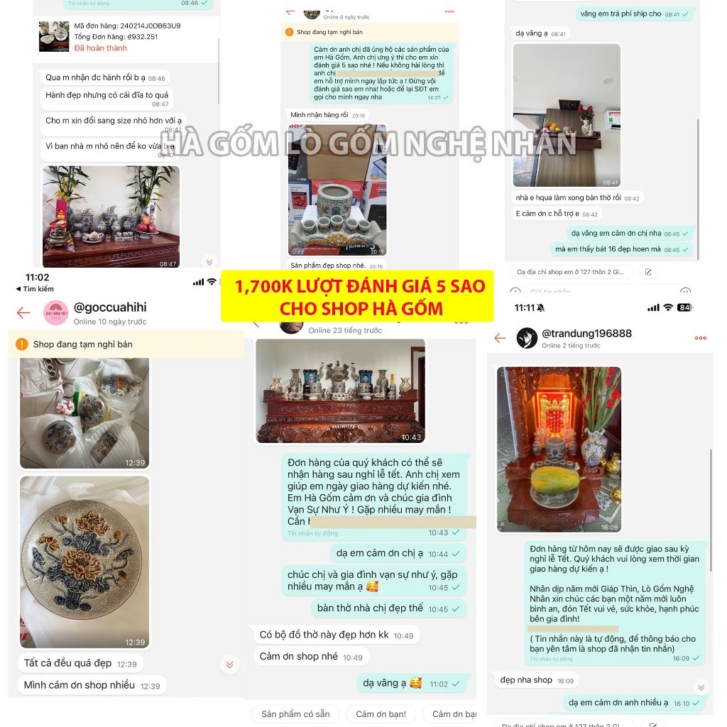 HG018 Đồ Thờ Cúng Bộ 20 món ban thờ 1M6 - 1M75 men rạn nổi nghệ nhân Bát Tràng chế tác TẶNG Thất Bảo, Tro Nếp_thumbnail_4