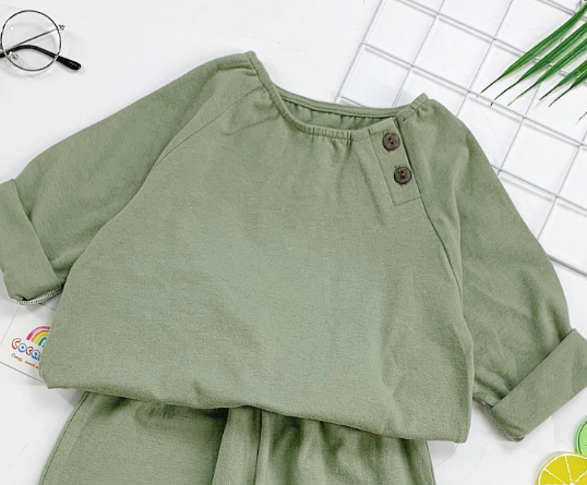 Áo thun XANH LÁ cúc vai dài tay