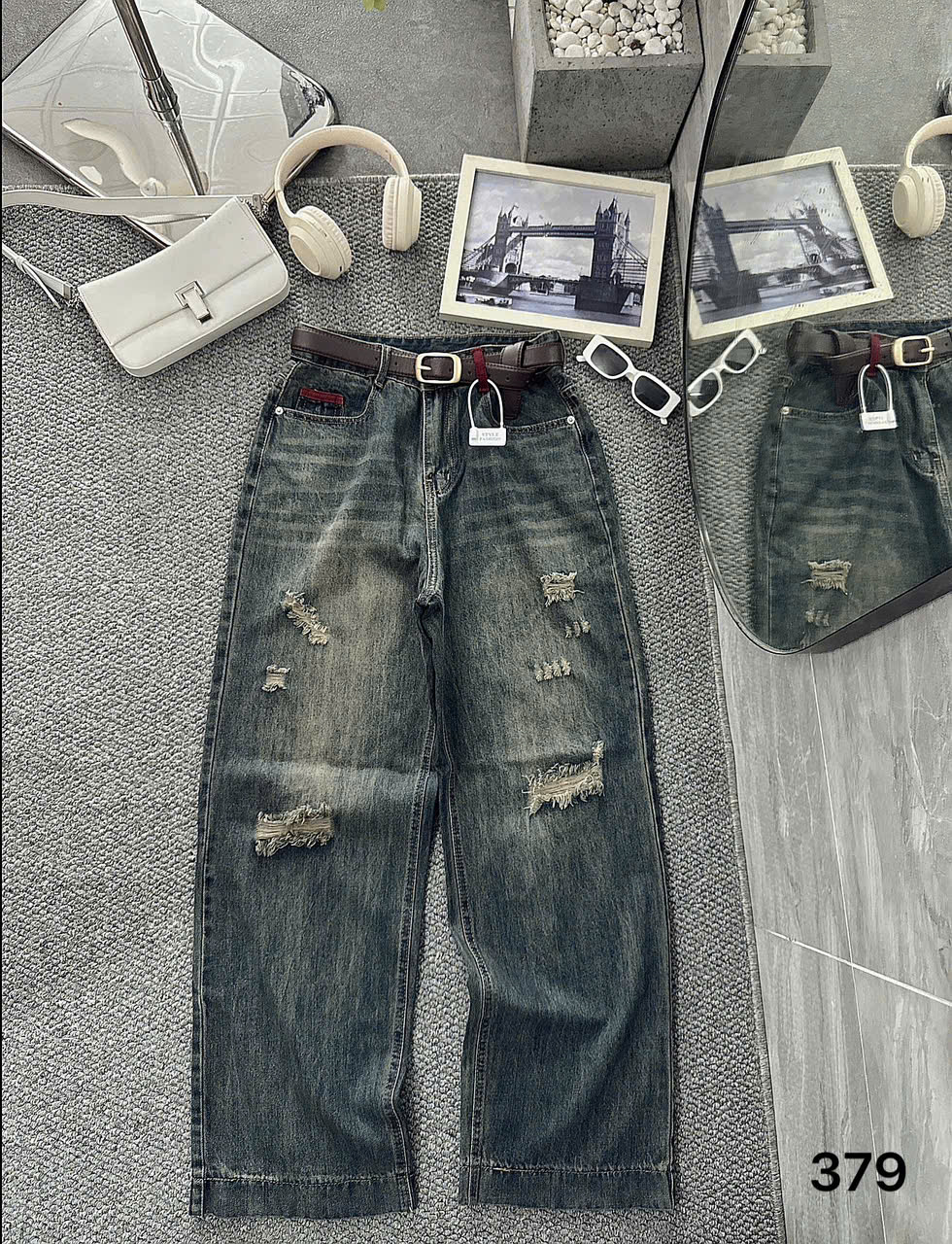 Quần jean suông rách đai kiểu bigsize QJ379 dành cho nàng béo mập từ 55-90kg_thumbnail_4