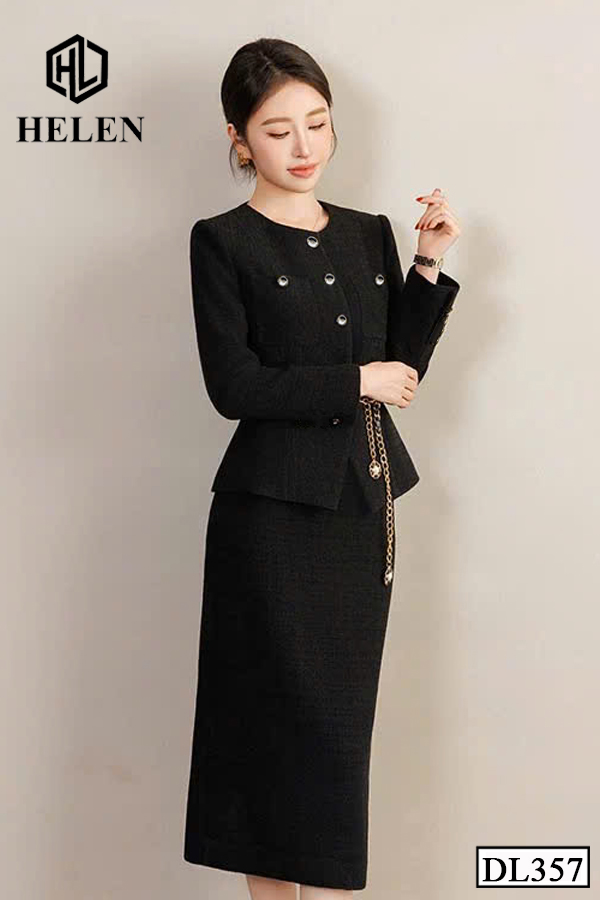 Đầm ôm peplum đen giả set đính cúc ngực DL357_thumbnail_2