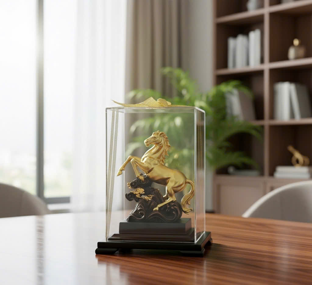 Tượng ngựa mã đáo thành công dát vàng 9999 KT 17cmx13cmx22cm_thumbnail_0