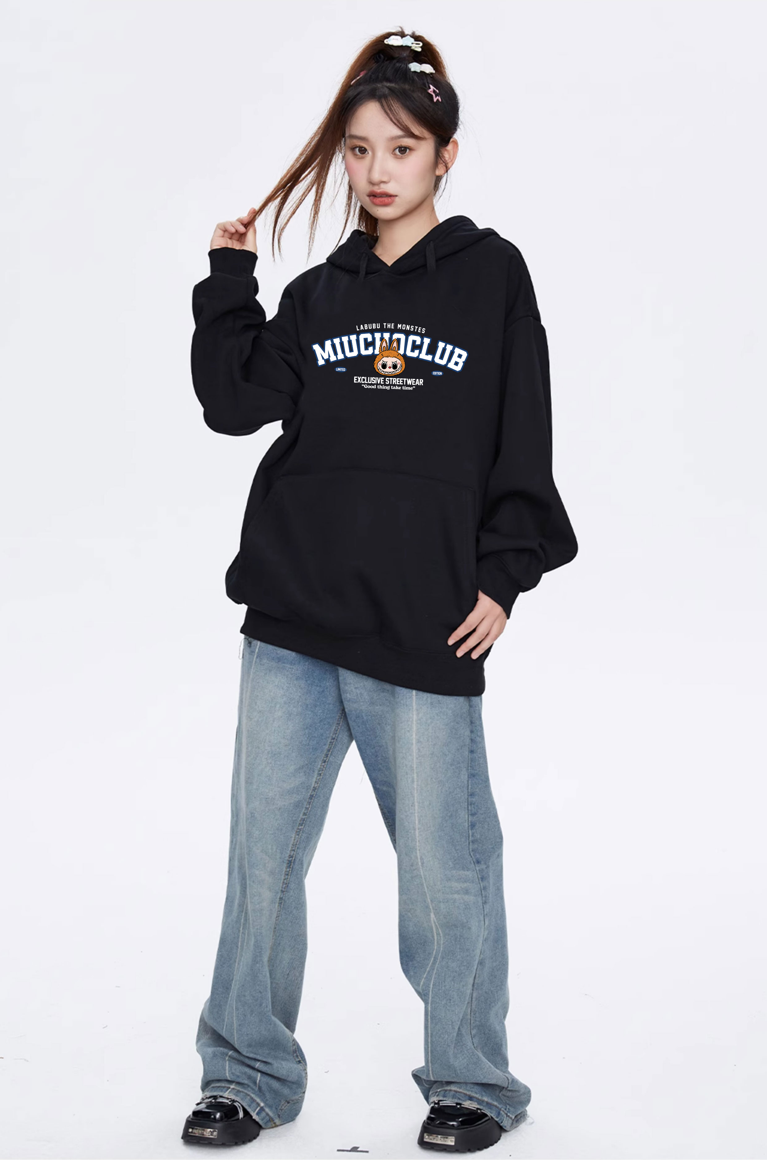 Áo hoodie labubu unisex form rộng HDD1404 Miucho nỉ chân cua dày dặn in mix_thumbnail_4