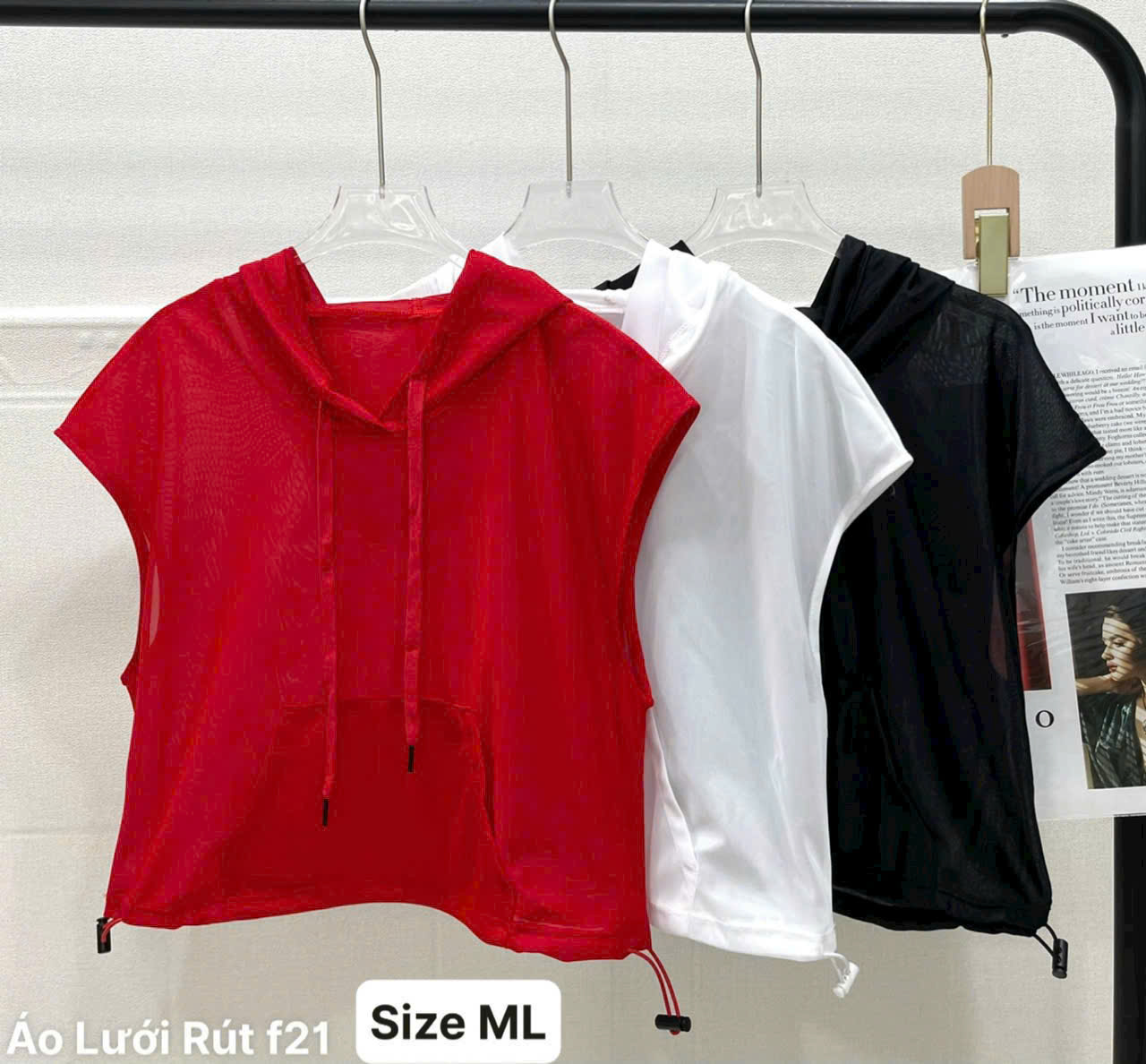 Áo Tank Thể Thao Dáng Croptop Có Nón Tay Ngắn Lưới Mè_thumbnail_4