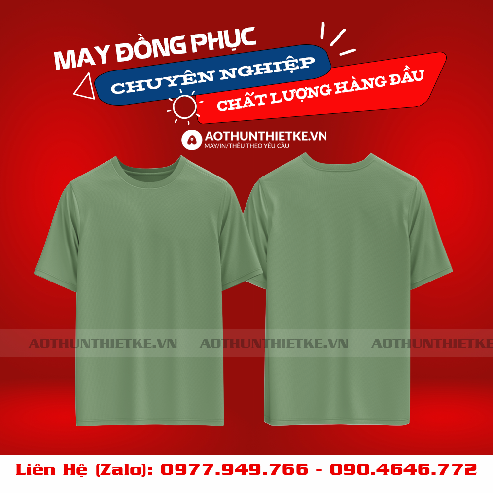 Áo Đồng Phục Cổ Tròn Xanh Lính