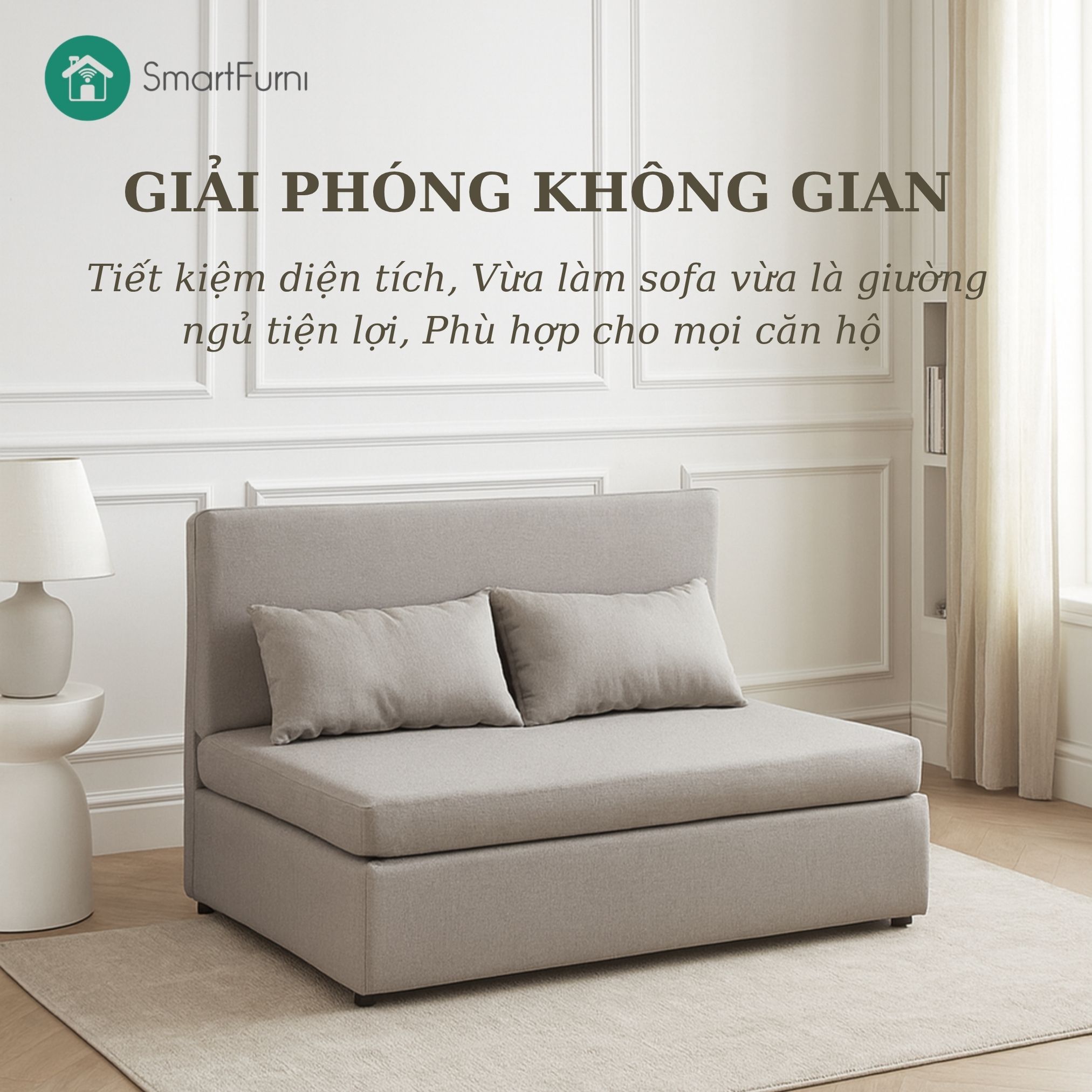 Sofa giường gấp gọn vải lanh canvas SmartFurni - SMF17 - Be sáng_thumbnail_8