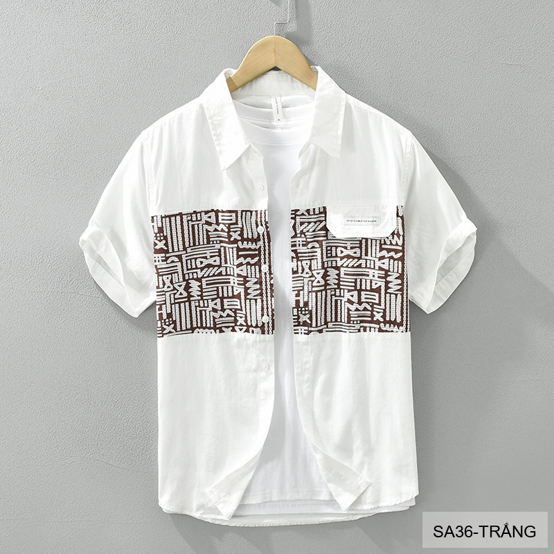 SA36 - Áo sơ mi nam tay ngắn họa tiết phối màu phong cách Hàn Quốc_thumbnail_0
