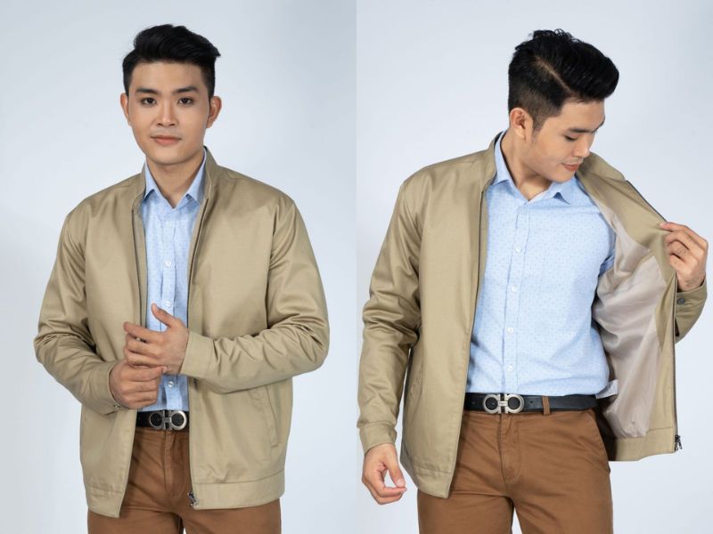 Áo khoác kaki nam trung niên cổ trụ