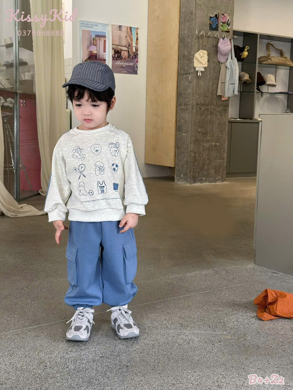 (X2) Set nỉ xám ghi kèm quần xanh