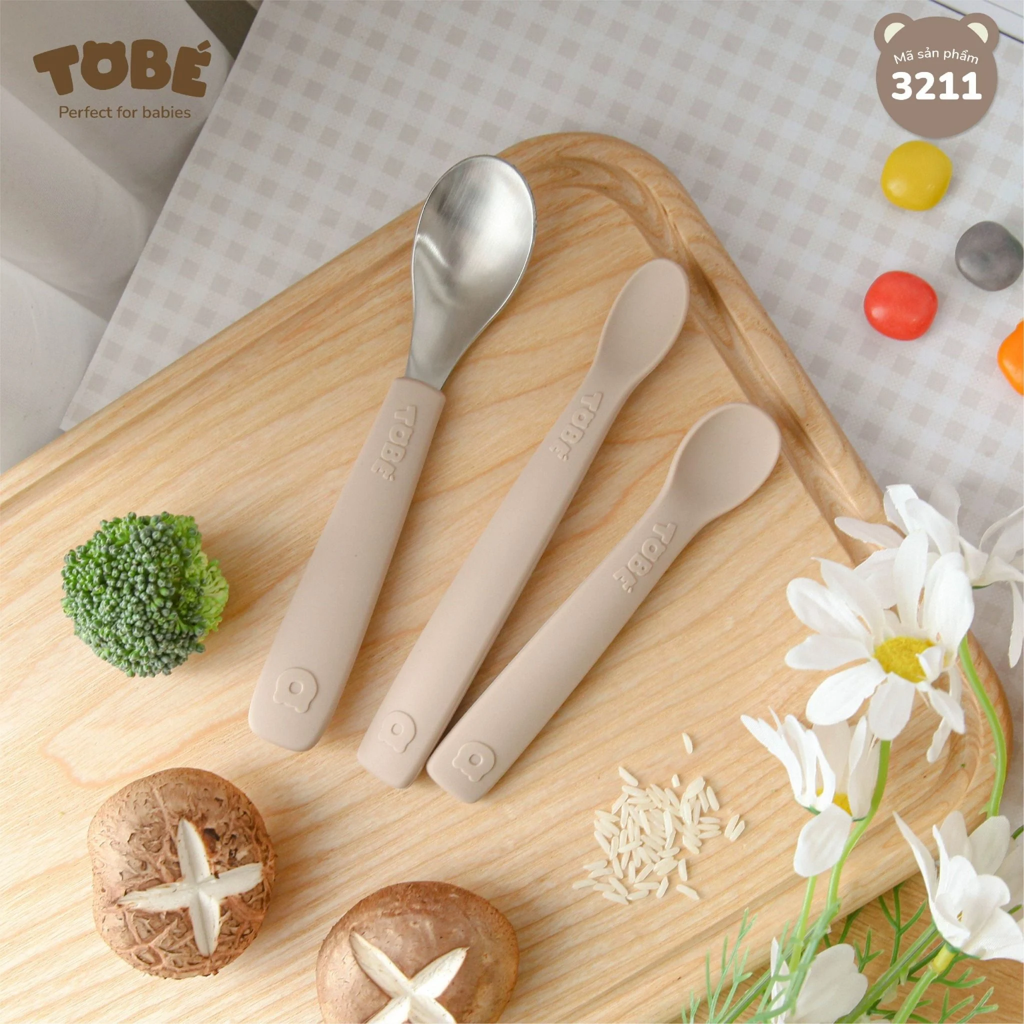 Bộ 3 thìa dĩa ăn dặm Eco Silicon (Pink, Milk White)_thumbnail_8