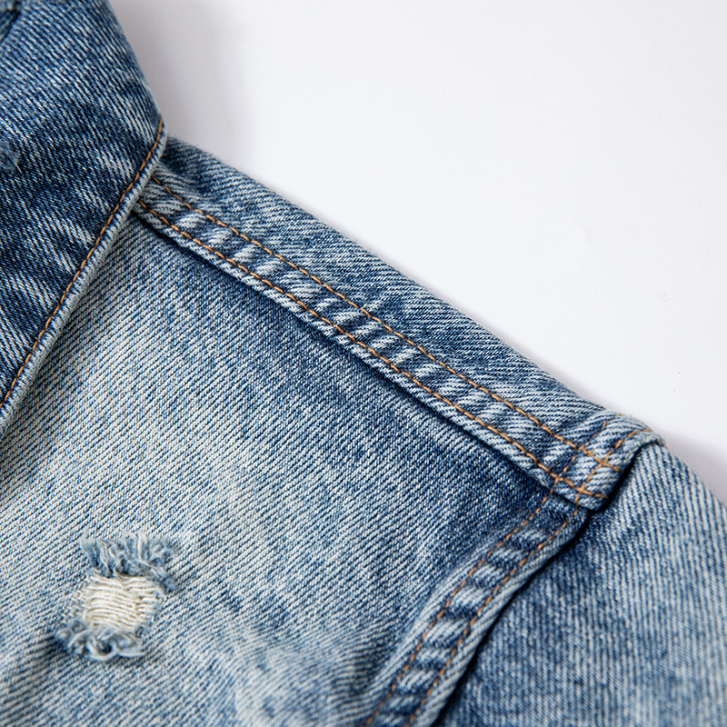 Phong cách Mỹ Xuân Thu Xanh nhạt Công nghiệp nặng Giặt Áo khoác ngoài đau khổ557Phiên bản Phá Xu Hướng Áo khoác Denim nam_thumbnail_3