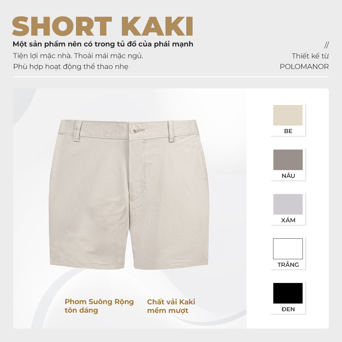 Quần Shorts Nam Màu Be Vải Kaki và thông tin chi tiết