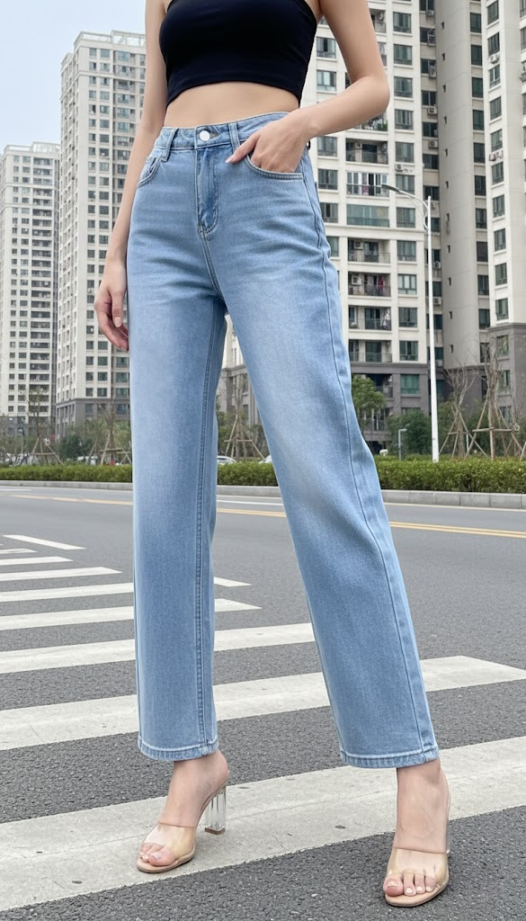 Quần Jean ống rộng Basic Túi thiêu 2s