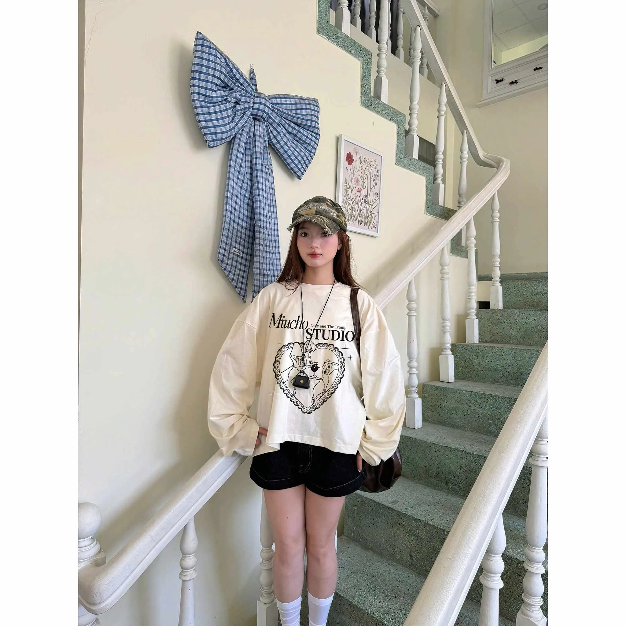 Áo thun boxy tay dài classic style 2640 Miucho chuẩn form tôn dáng vải cotton thoáng mát co giãn_thumbnail_2