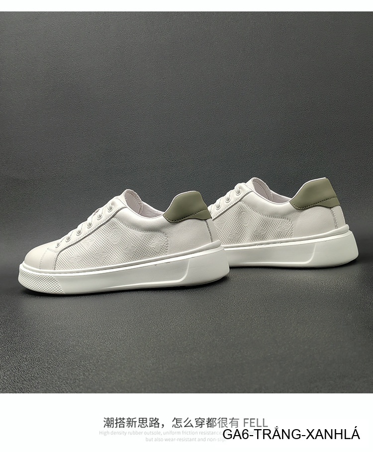 GA6 - Giày Sneaker Nam Da Bò Phong Cách Hàn, Đế Bằng Thoáng Khí, Màu Trắng Xanh Lá Đen_thumbnail_8