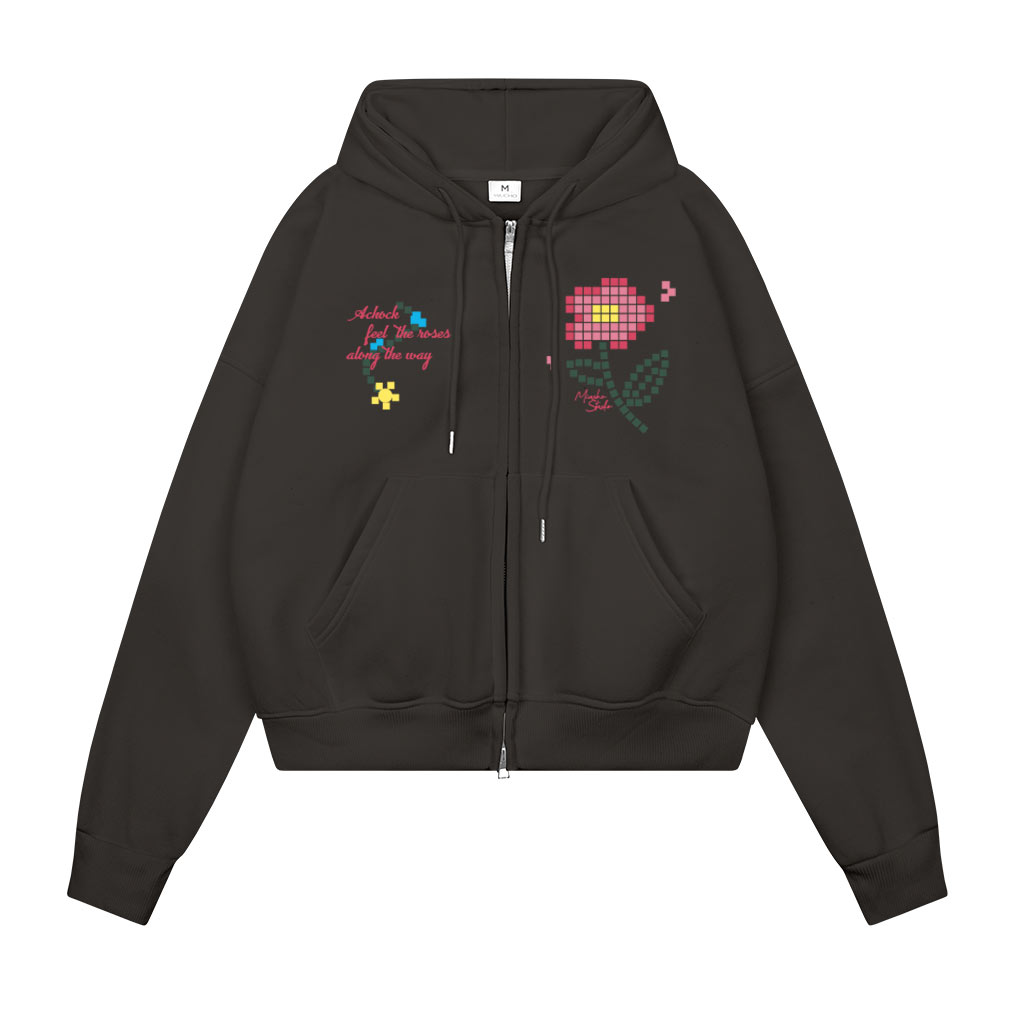 Áo hoodie zip boxy nỉ 2 da dày dặn HXD1574 Miucho mũ rộng khóa kéo in mix_thumbnail_6