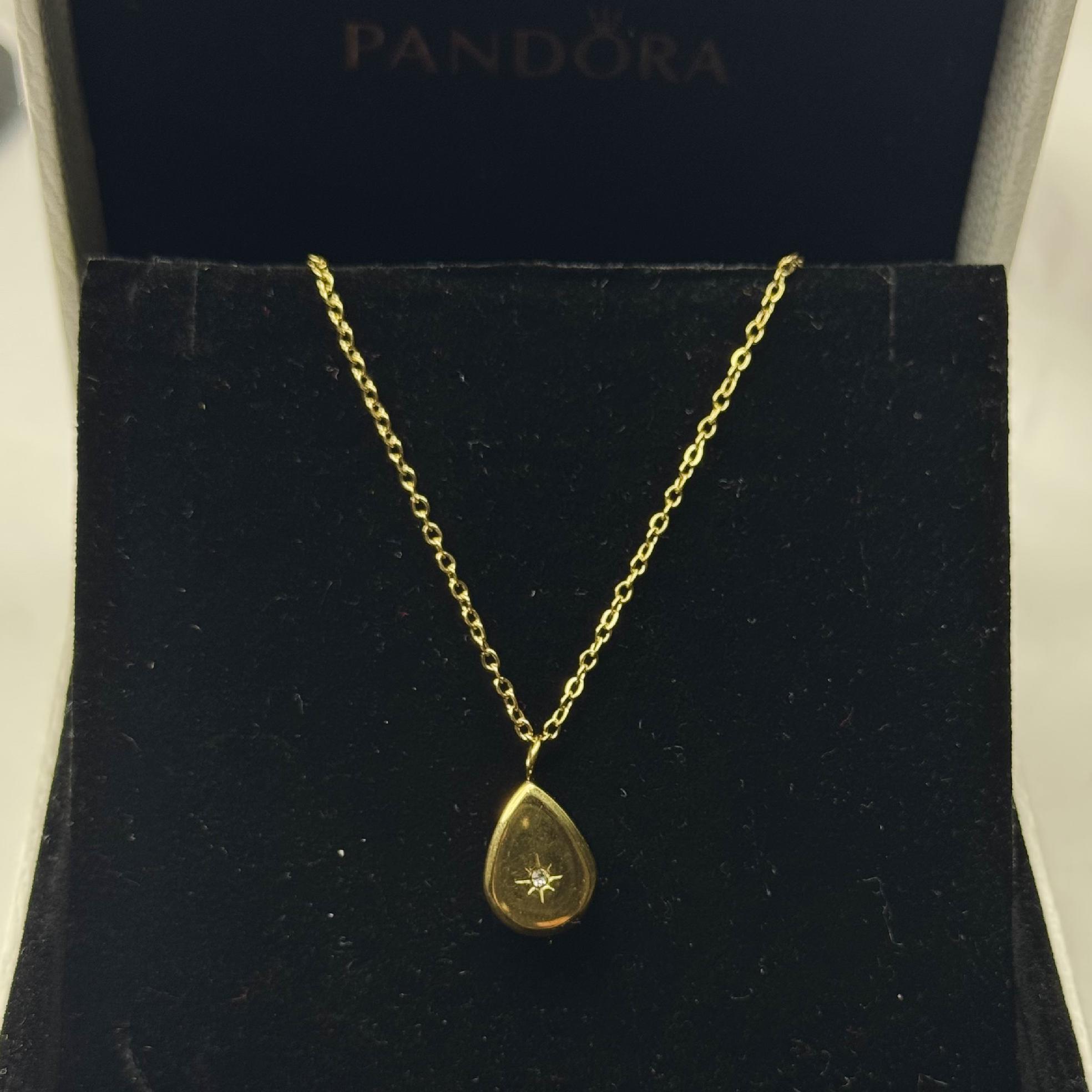 vòng cổ titan vàng charm giọt nước đặc đính kim cương nhỏ _thumbnail_1