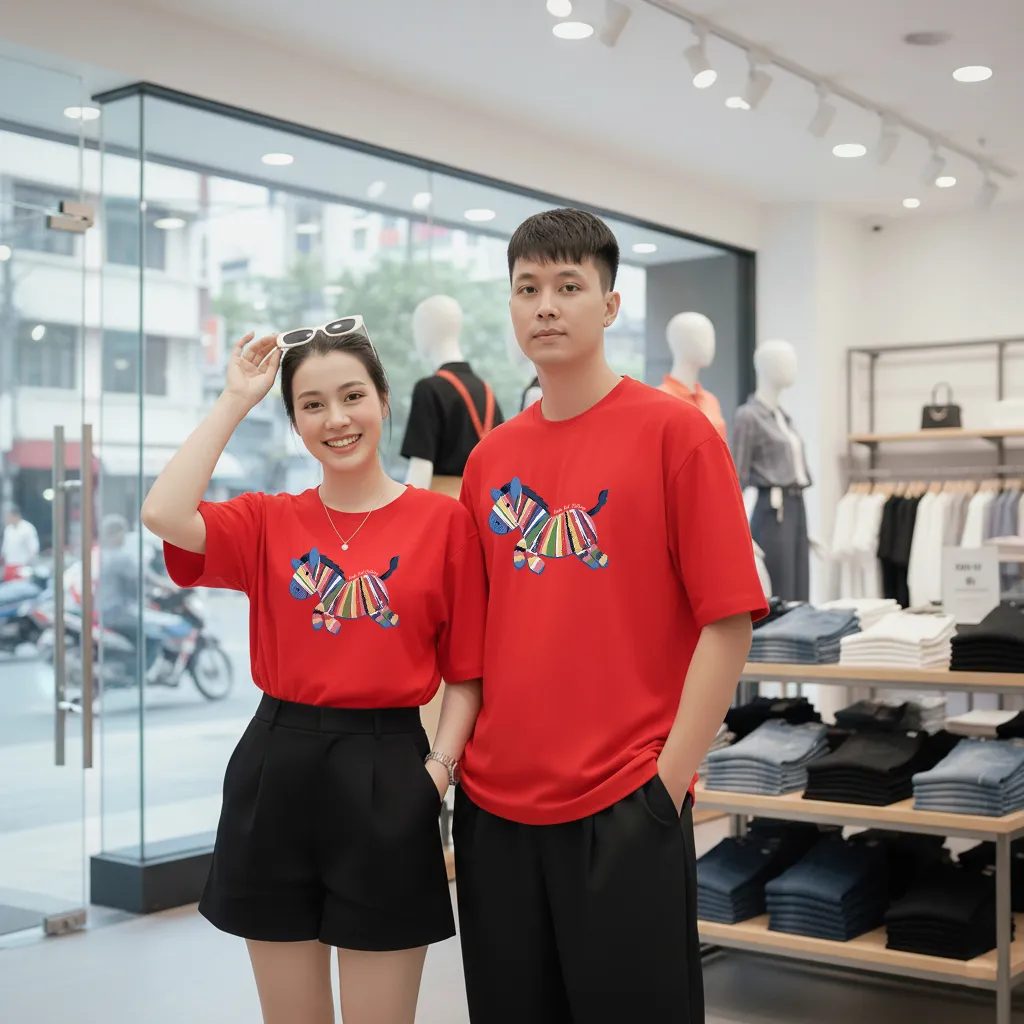 Áo thun gia đình Tết Bính Ngọ Kado vải cotton co giãn thoáng mát dày dặn form rộng 2905_thumbnail_6