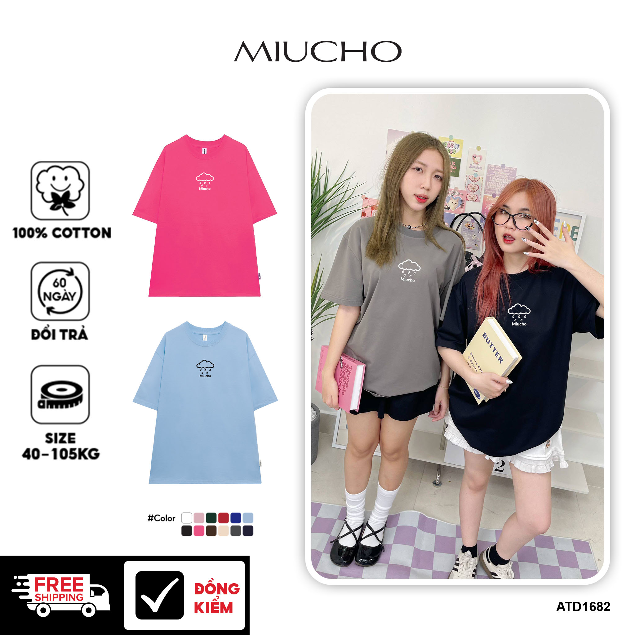 Áo thun nữ form rộng vải cotton 4 chiều co giãn thoáng mát ATD1682 Miucho in mix_thumbnail_1