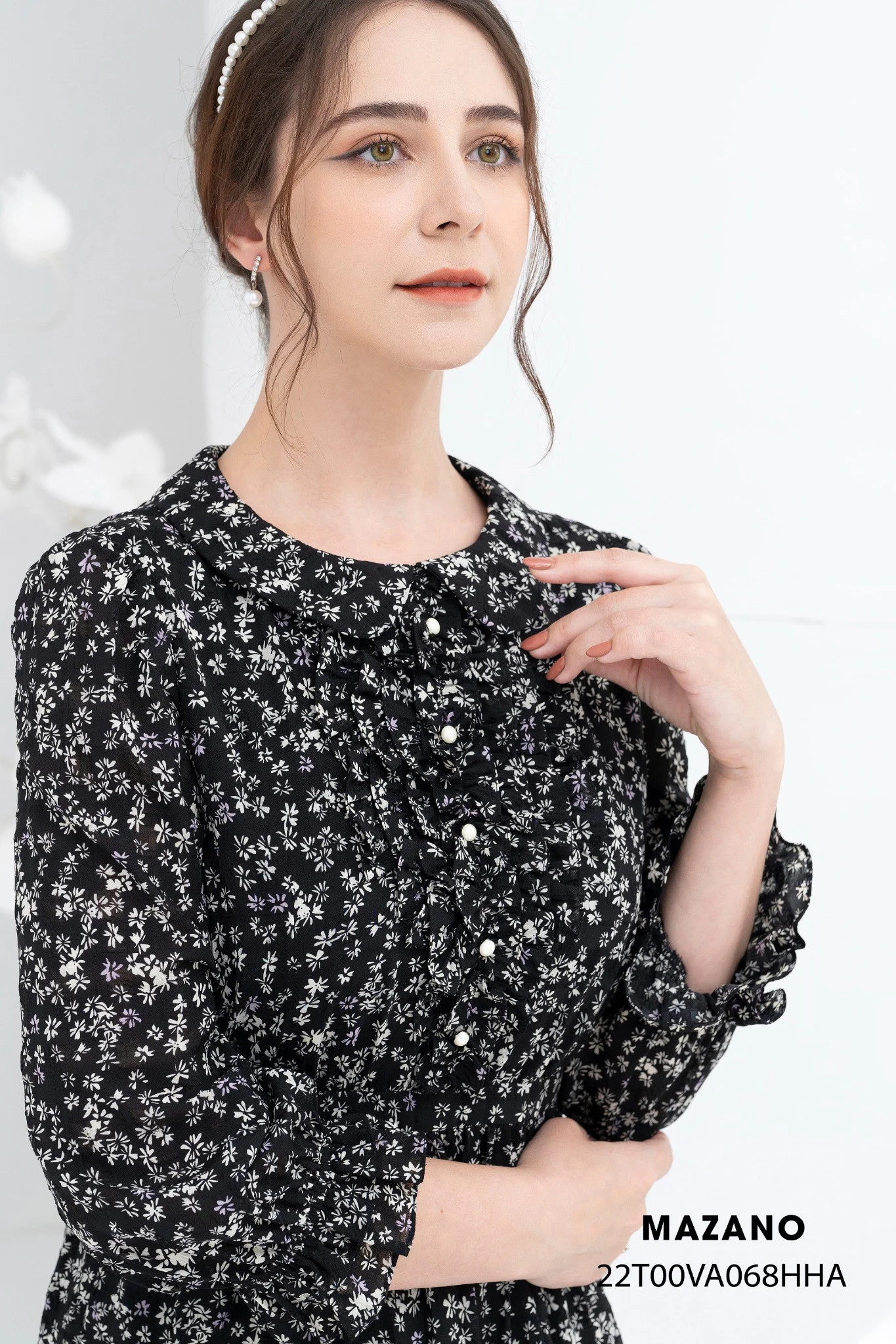 Đầm đen họa tiết bùng eo chân xòe_thumbnail_3