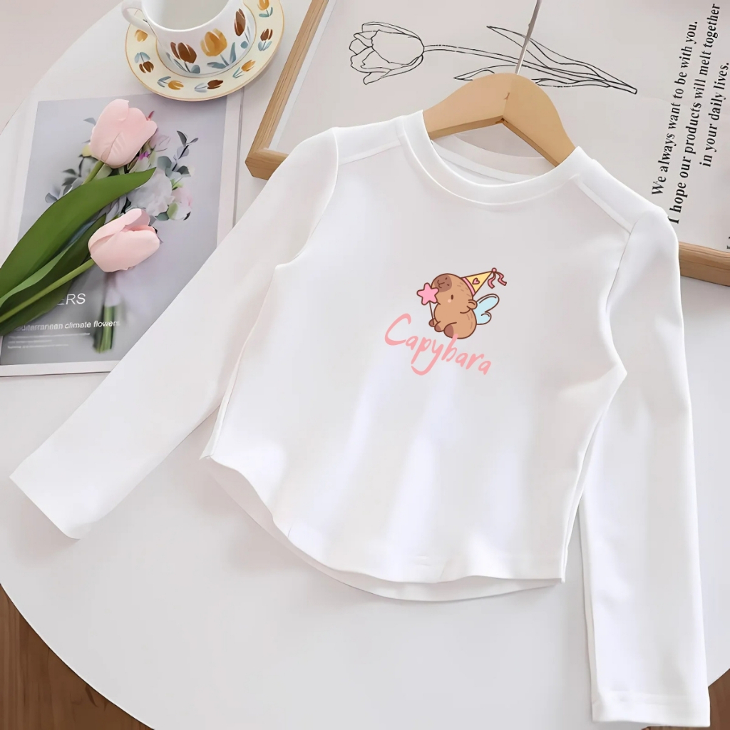 Áo thu đông cho bé gái in hình Capybara, Loopy, Labubu - Áo thun dài tay trẻ em-Loza Kids ON002_thumbnail_0