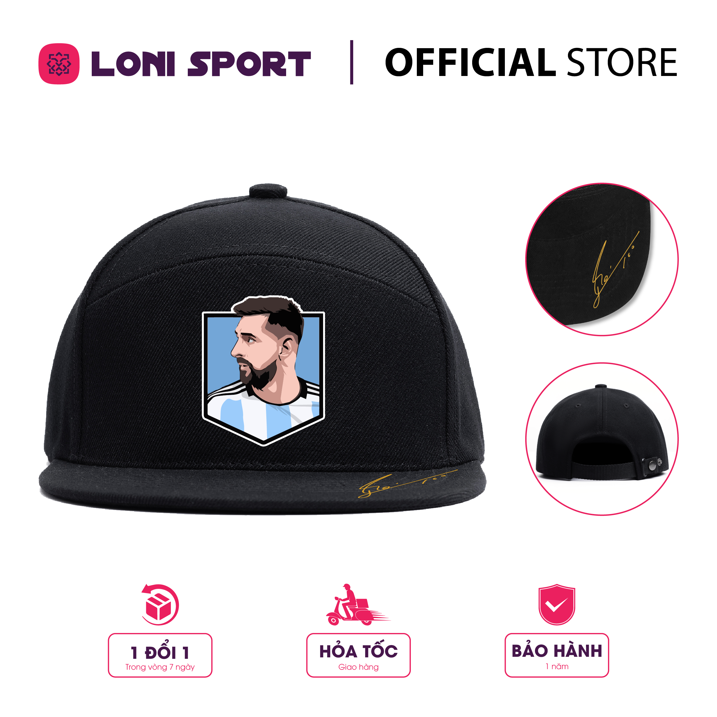 Nón Snapback khóa bấm kim loại - đen