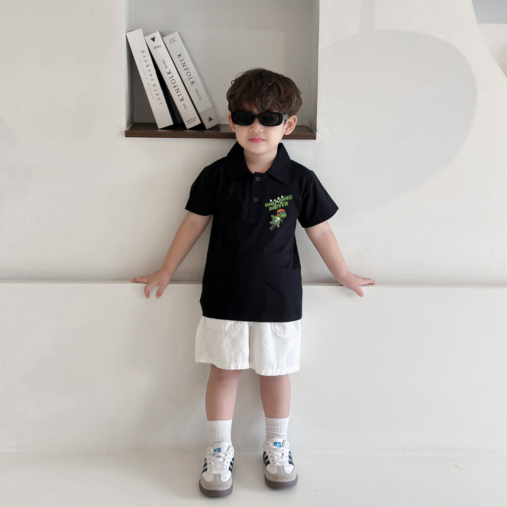 Áo polo bé trai in hình khủng long nhiều màu chất cotton 4 chiều  - Áo thun có cổ cho bé Loza Kids PL3236_thumbnail_1