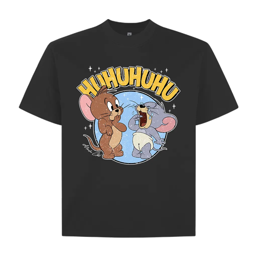 Áo thun form boxy HUHU AXD2470 Miucho chất vải cotton 2c thoáng mát cổ tròn in mix