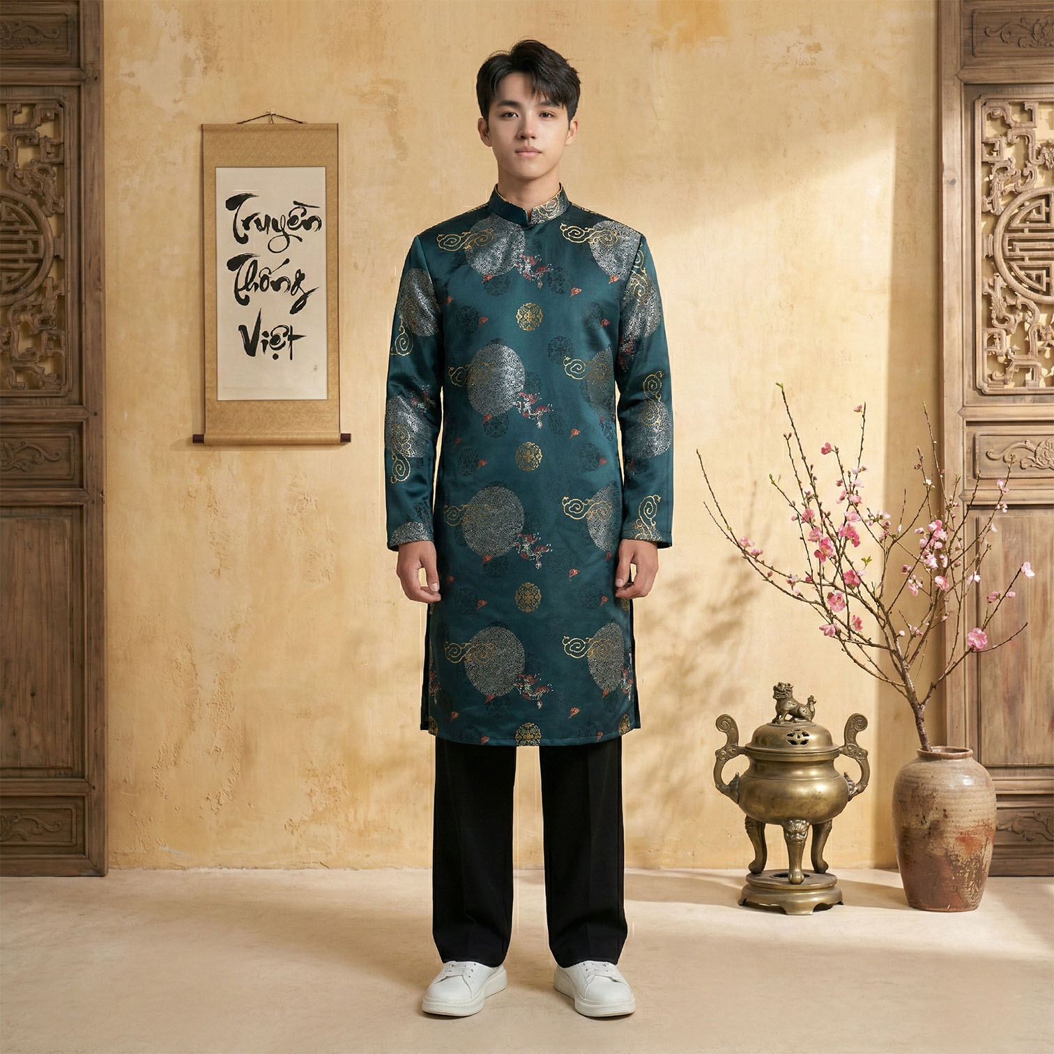 Áo Dài Nam Cách Tân Gấm Vân Cao Cấp Có Lót – Mặc Tết & Cưới Hỏi NA26-09_thumbnail_1