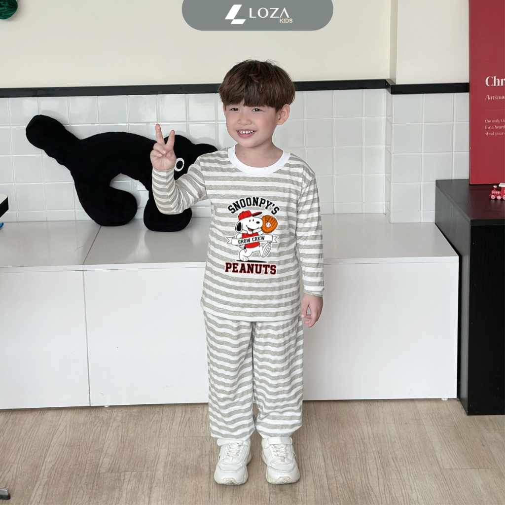 Bộ Thu - Đông kẻ bé trai in hình Snoopy Peanuts - Loza Kids TK551_thumbnail_8