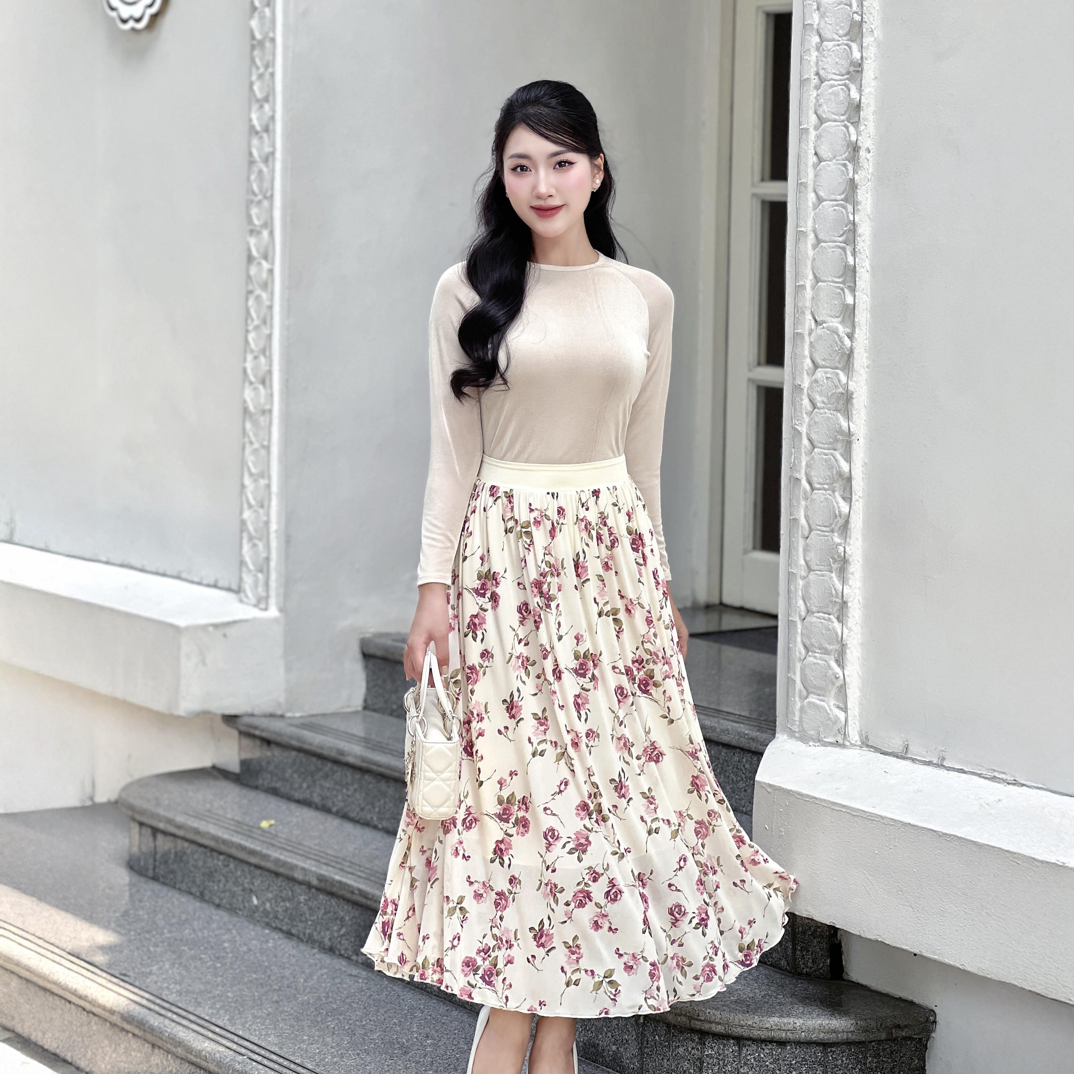 Váy dài hoa nhí Narsis B24005 thiết kế mềm mại, thanh lịch, phù hợp nhiều dịp._thumbnail_0