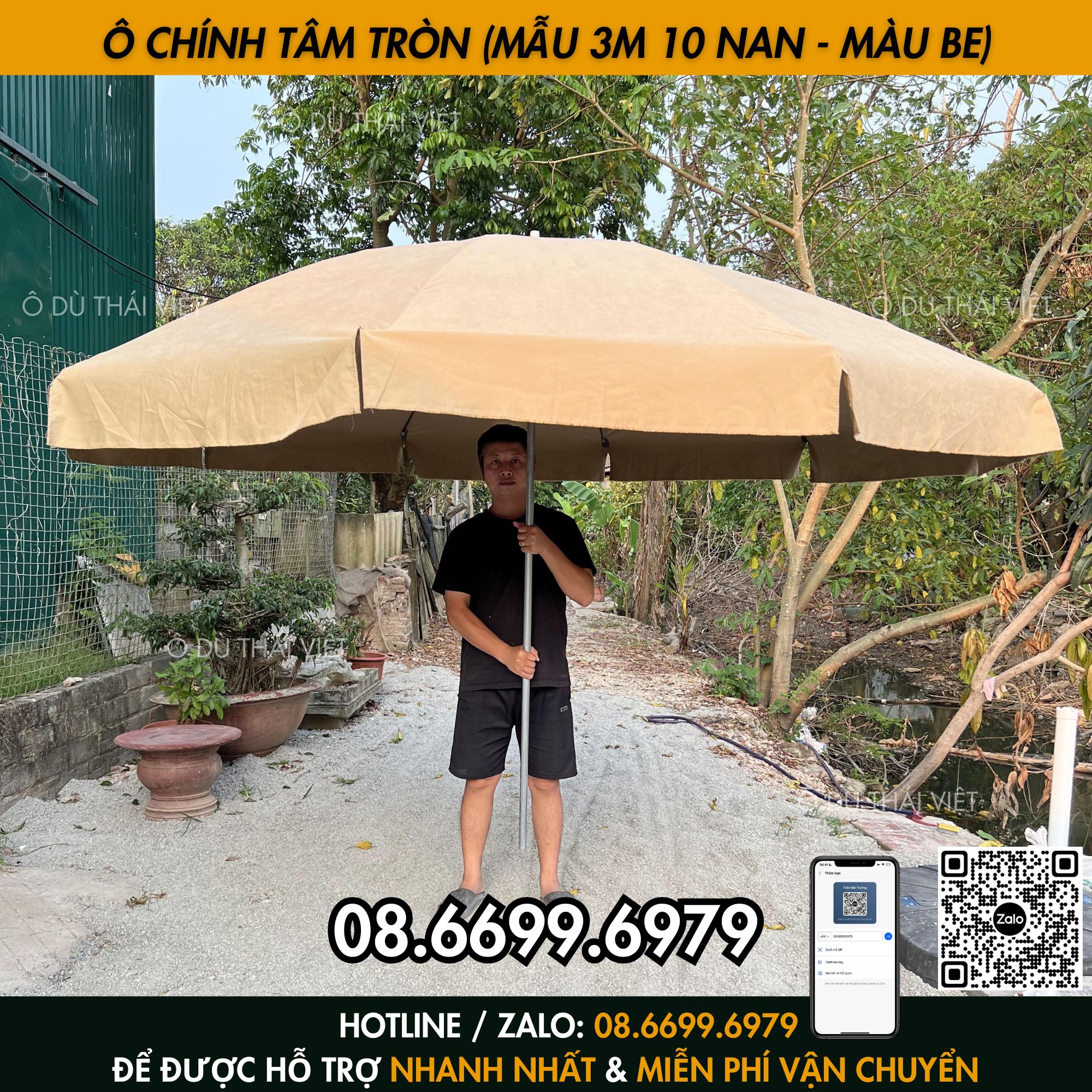 Ô dù chính tâm tròn 3m 10 nan vải dù cao cấp, ô dù che nắng mưa ngoài trời (chưa kèm chân đế) Ô DÙ THÁI VIỆT_thumbnail_7