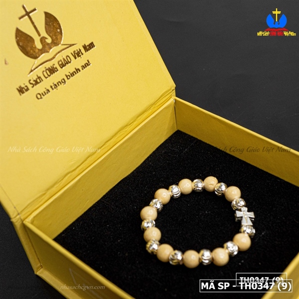 Vòng Mân Côi trẻ em dâu tằm mix Thánh Giá bạc M72 ✔_thumbnail_2