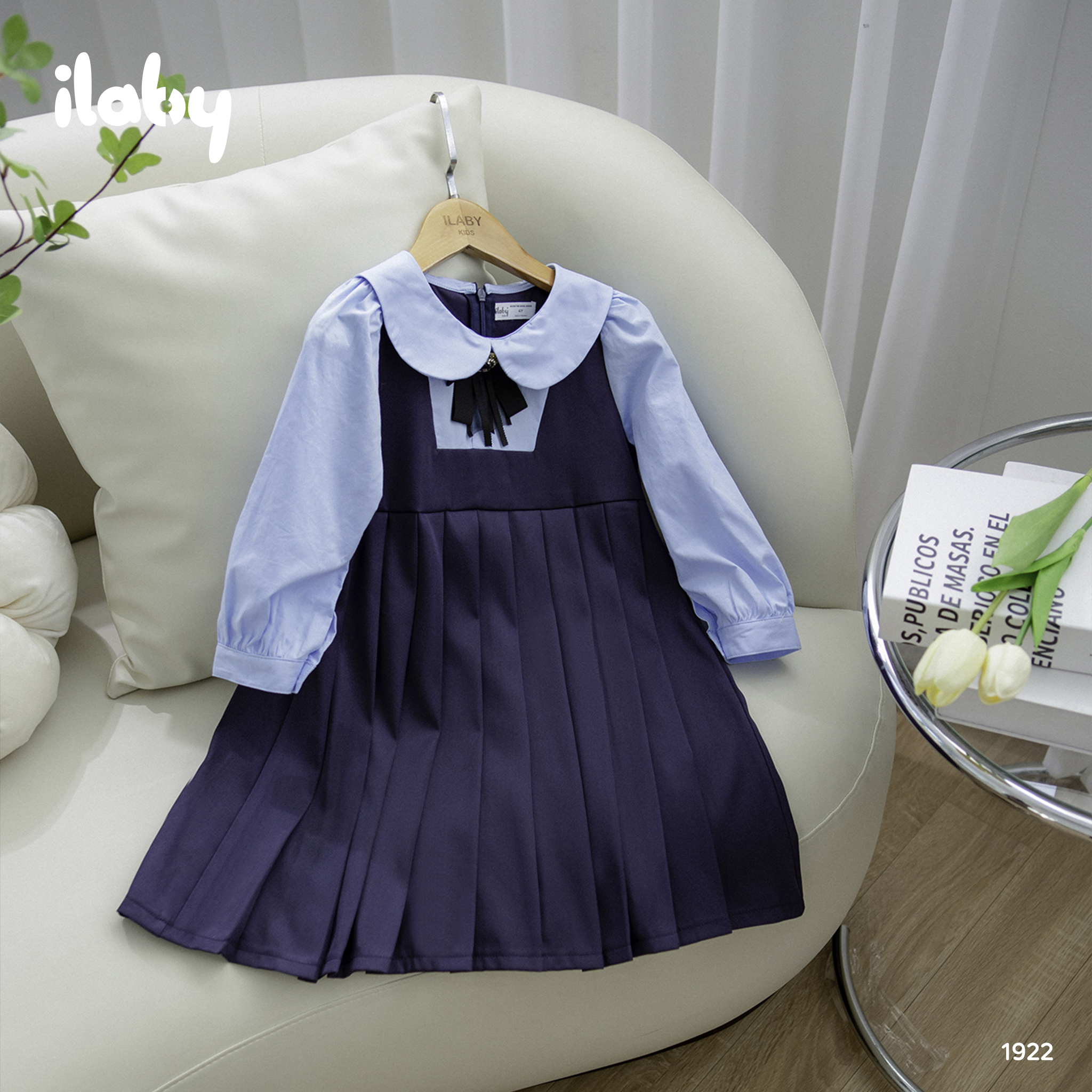 Váy xếp ly giả yếm phối màu xanh trời_thumbnail_4