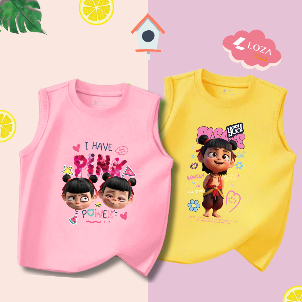 Áo thun sát nách bé gái in hình Natra - Loza Kids ST002