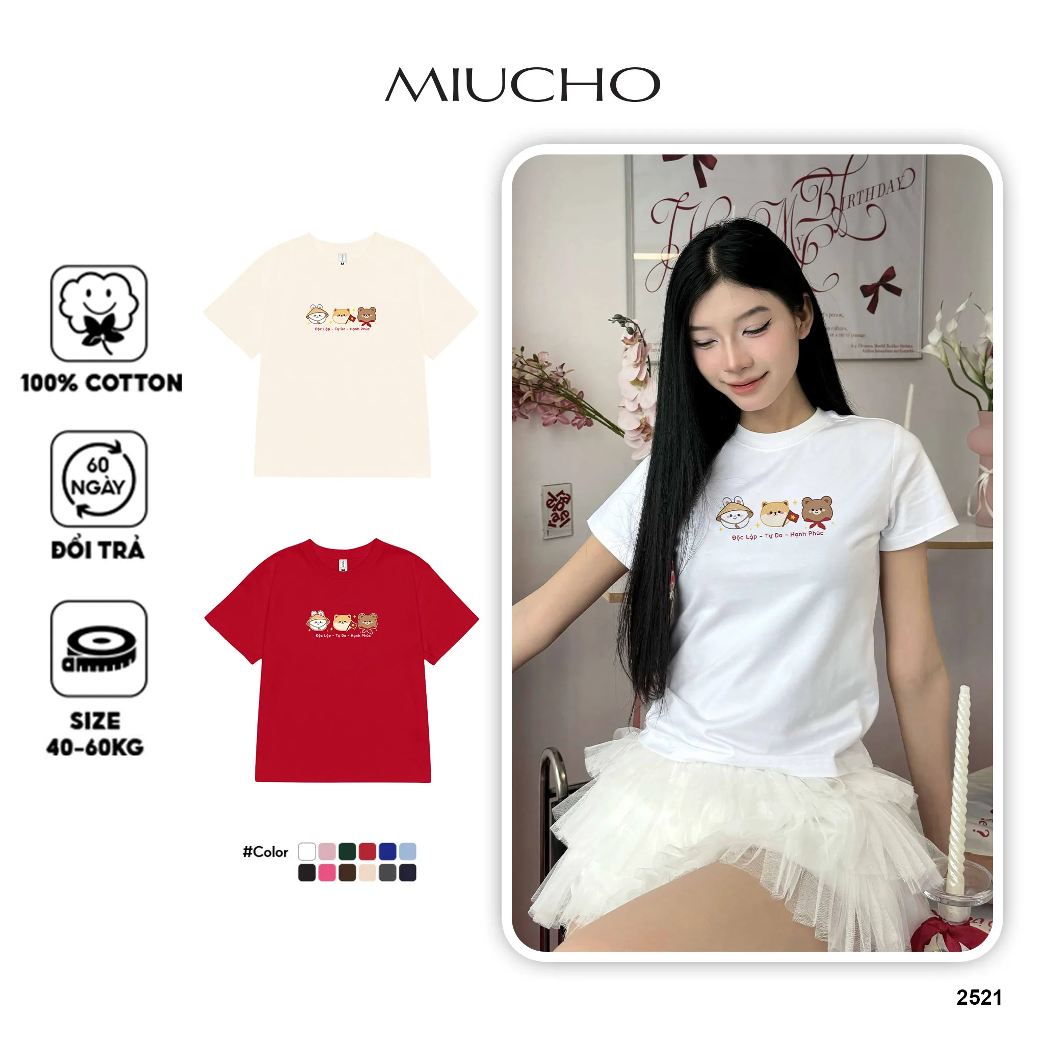 Áo baby tee Độc Lập Tự Do Hạnh Phúc 2521 Miucho vải cotton thoáng mát in mix