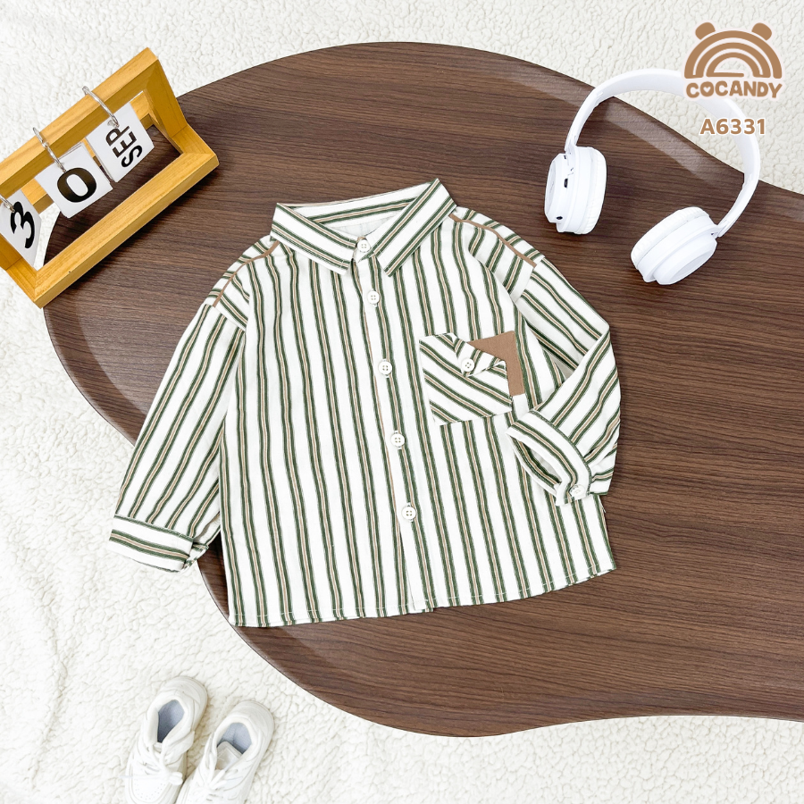 Áo dài BE sọc XLÁ túi ngực phối NÂU_thumbnail_3