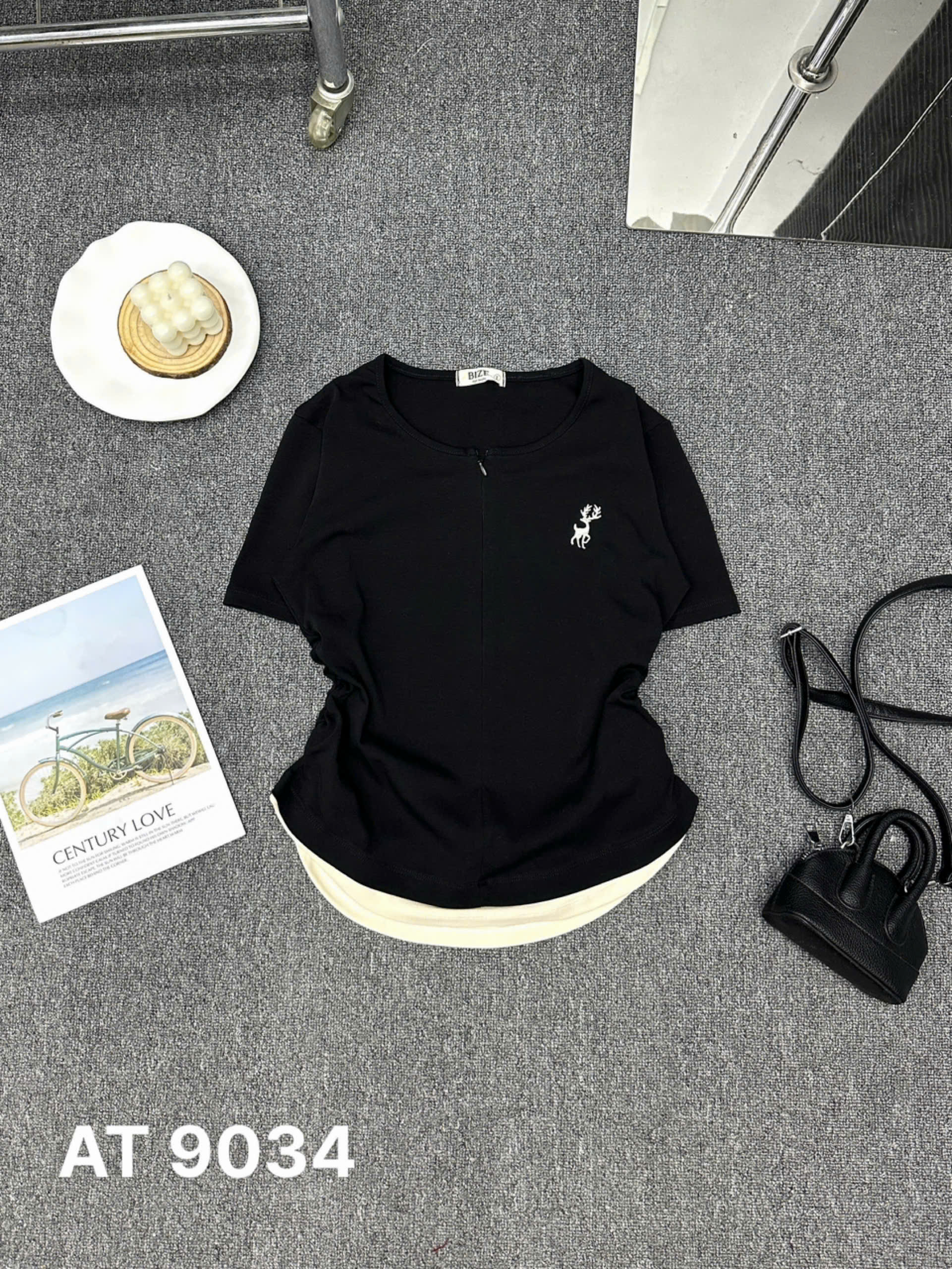 Áo thun thêu hươu phối dây kéo trước bigsize AT9034 dành cho nàng béo mập từ 55-90kg