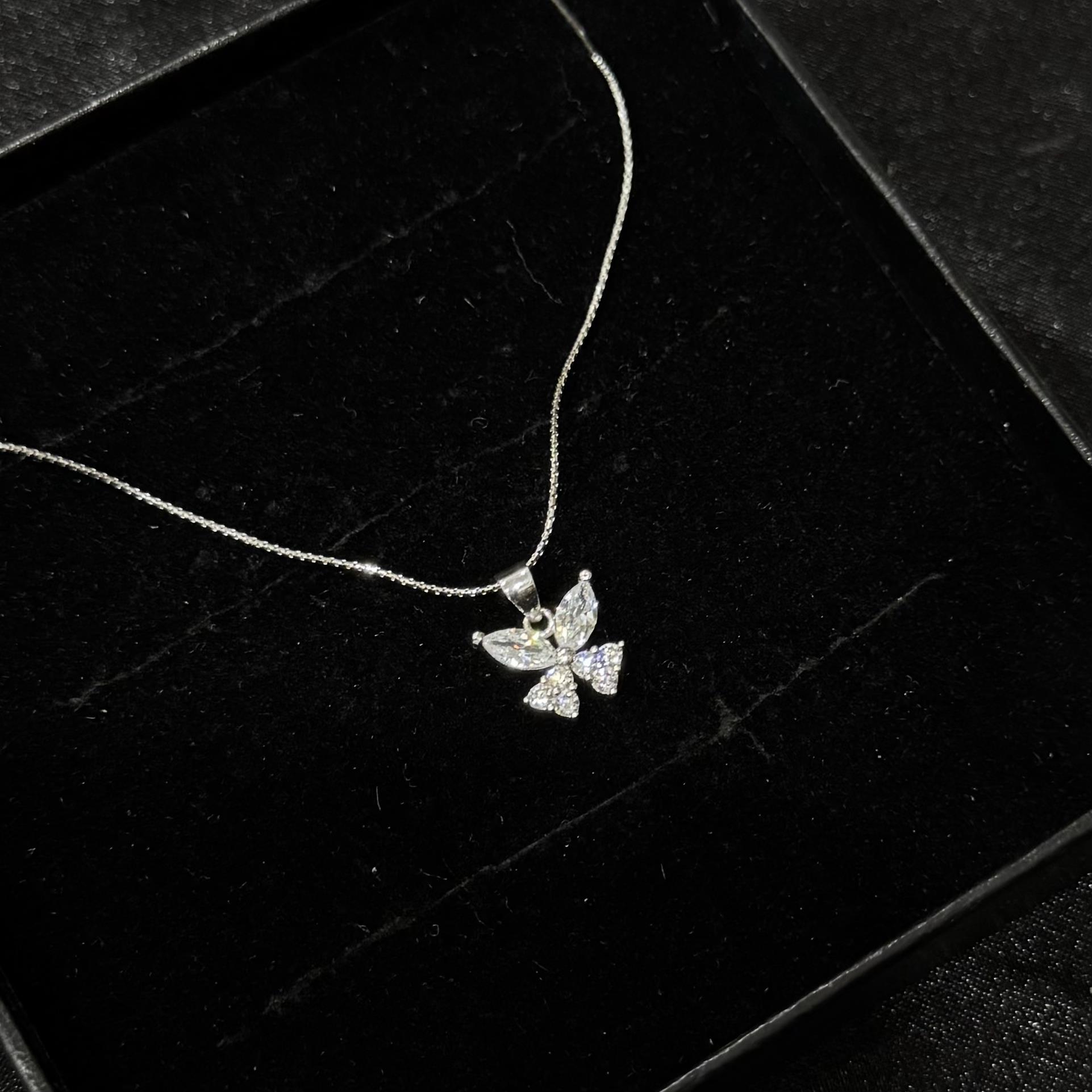 vòng cổ bạc 925 con bướm kim cương bốn cánh bay bay dây mì_thumbnail_0