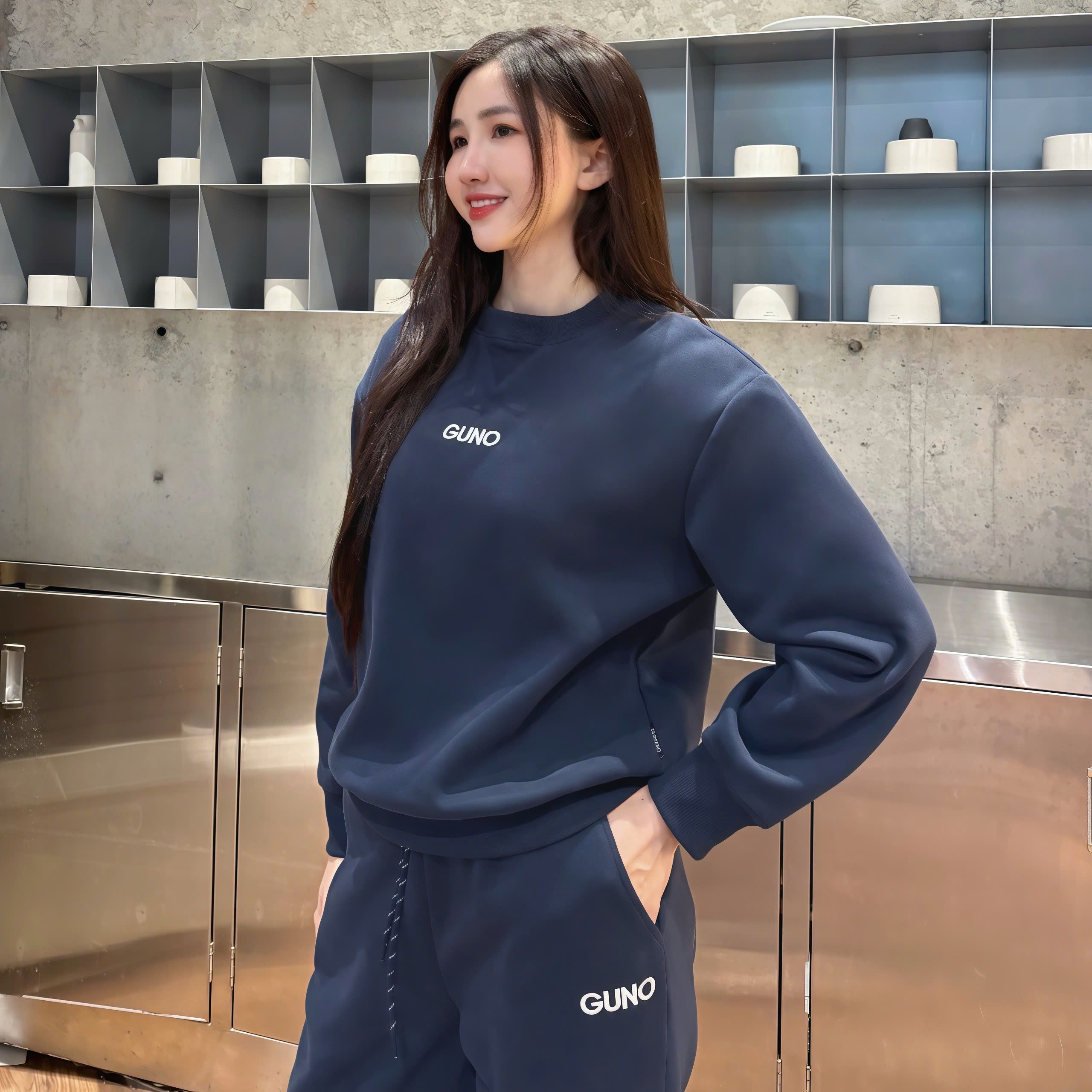 25BG150-Bộ quần áo NỈ NỮ GUNO logo tay quần bo BASIC 200226_thumbnail_5