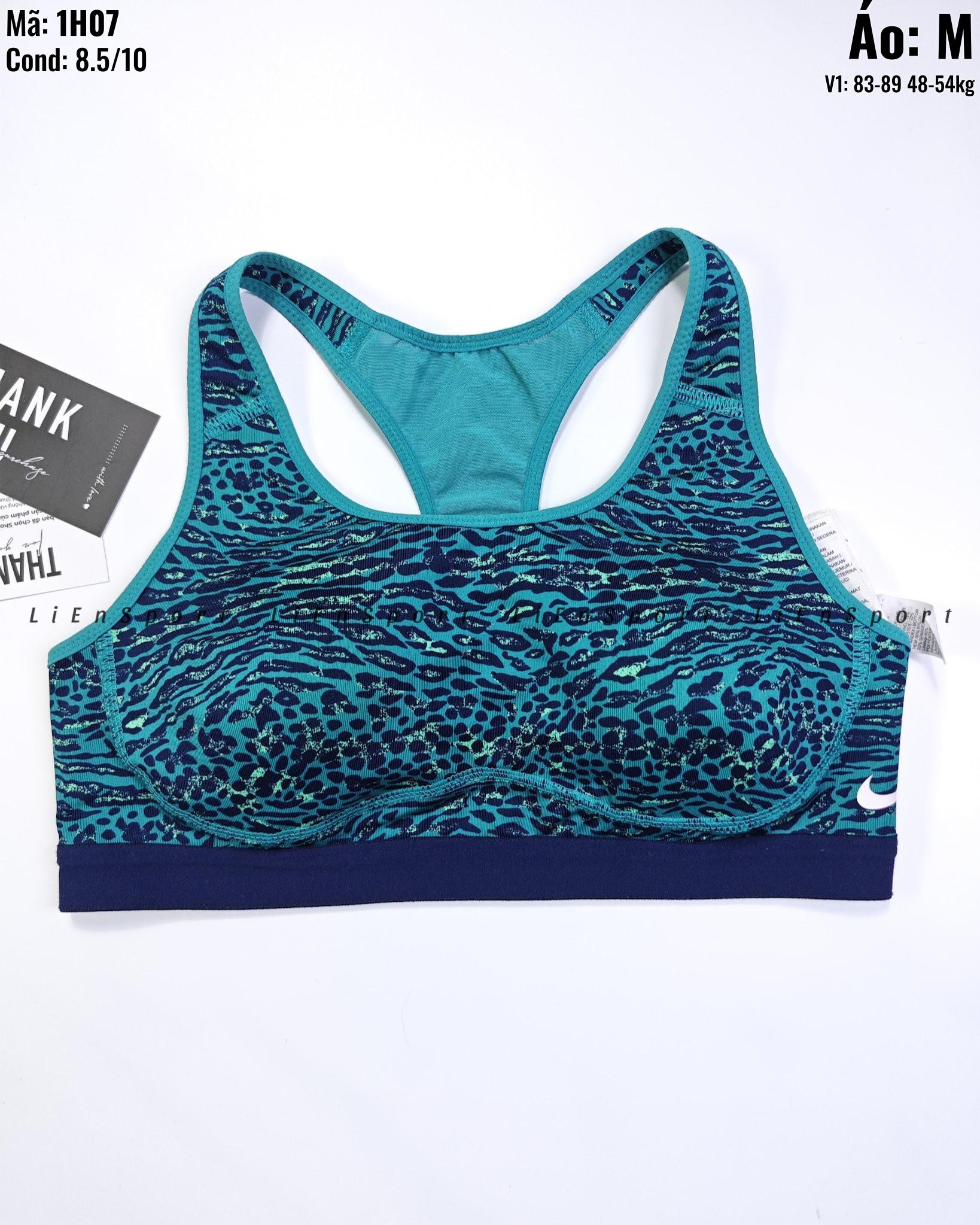 Nike Áo bra thể thao Nữ Size M Xanh ngọc bích họa tiết da báo Auth 2nd Lưng chữ X Dây vai rộng Co giãn 4 chiều Thoáng khí Nâng đỡ tốt Phù hợp gym yoga chạy bộ Mã:1H07