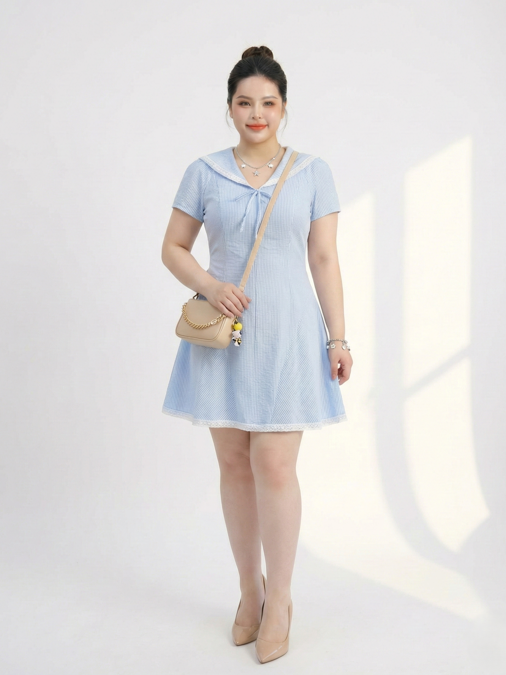 Đầm cổ phối ren kiểu bigsize DA173 dành cho nàng từ 55-95kg_thumbnail_1