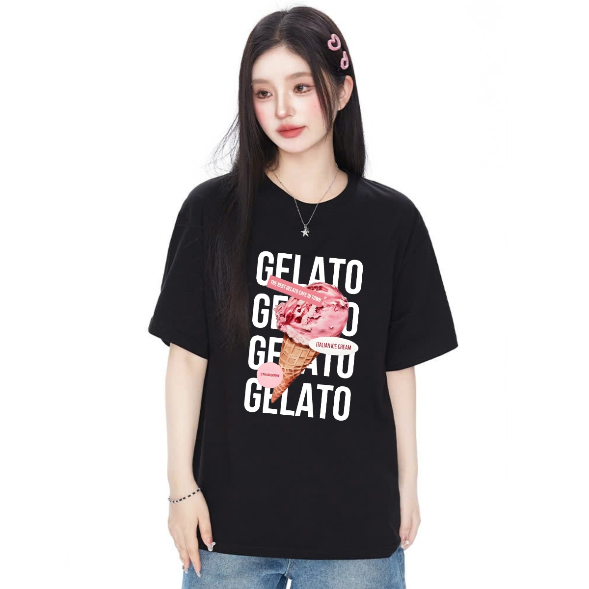 Áo thun unisex UX30-1170 GELATO hình kem hồng dáng oversized local brand WETEE_thumbnail_4