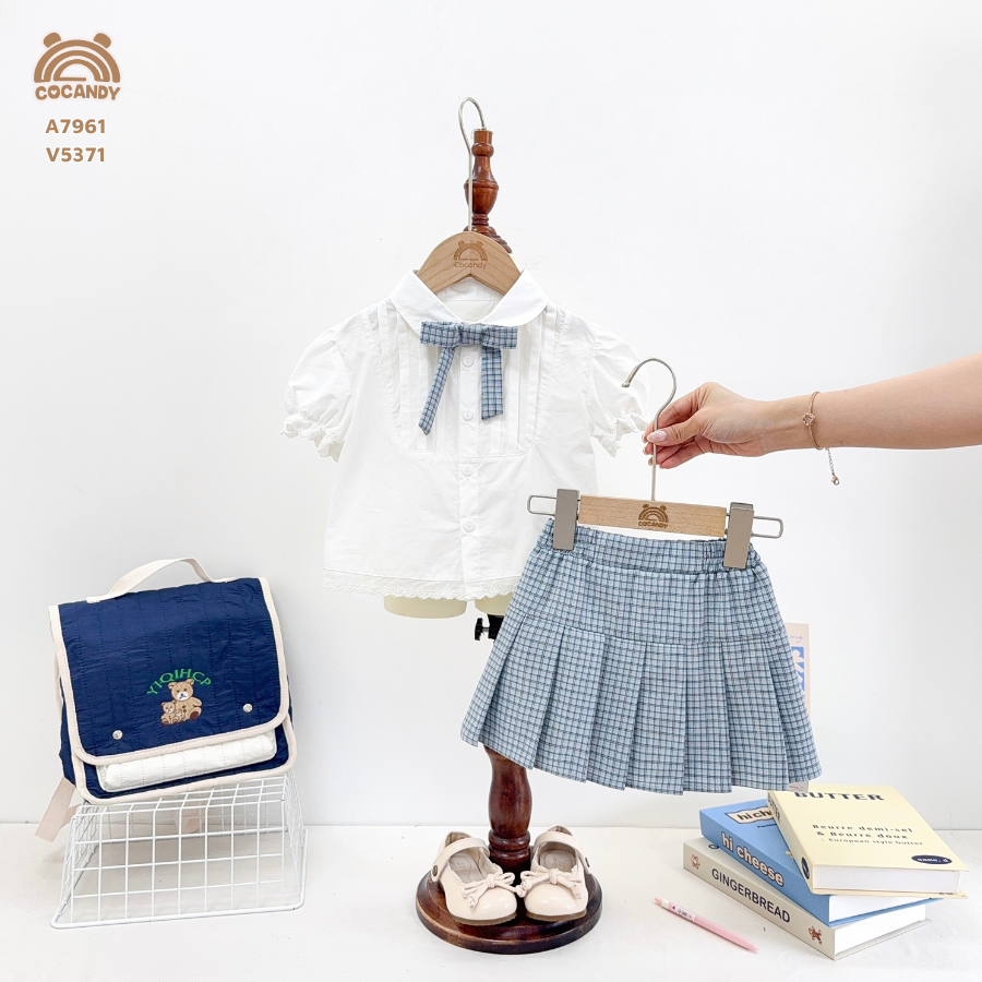 Chân váy tennis XANH caro kèm nơ