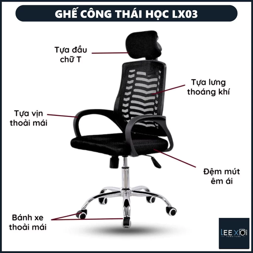 Ghế Văn Phòng LX503 – Tựa Đầu Êm Ái, Lưng Xương Cá Thoáng Khí, Ngả Lưng Thư Giãn Bảo Vệ Cột Sống_thumbnail_4