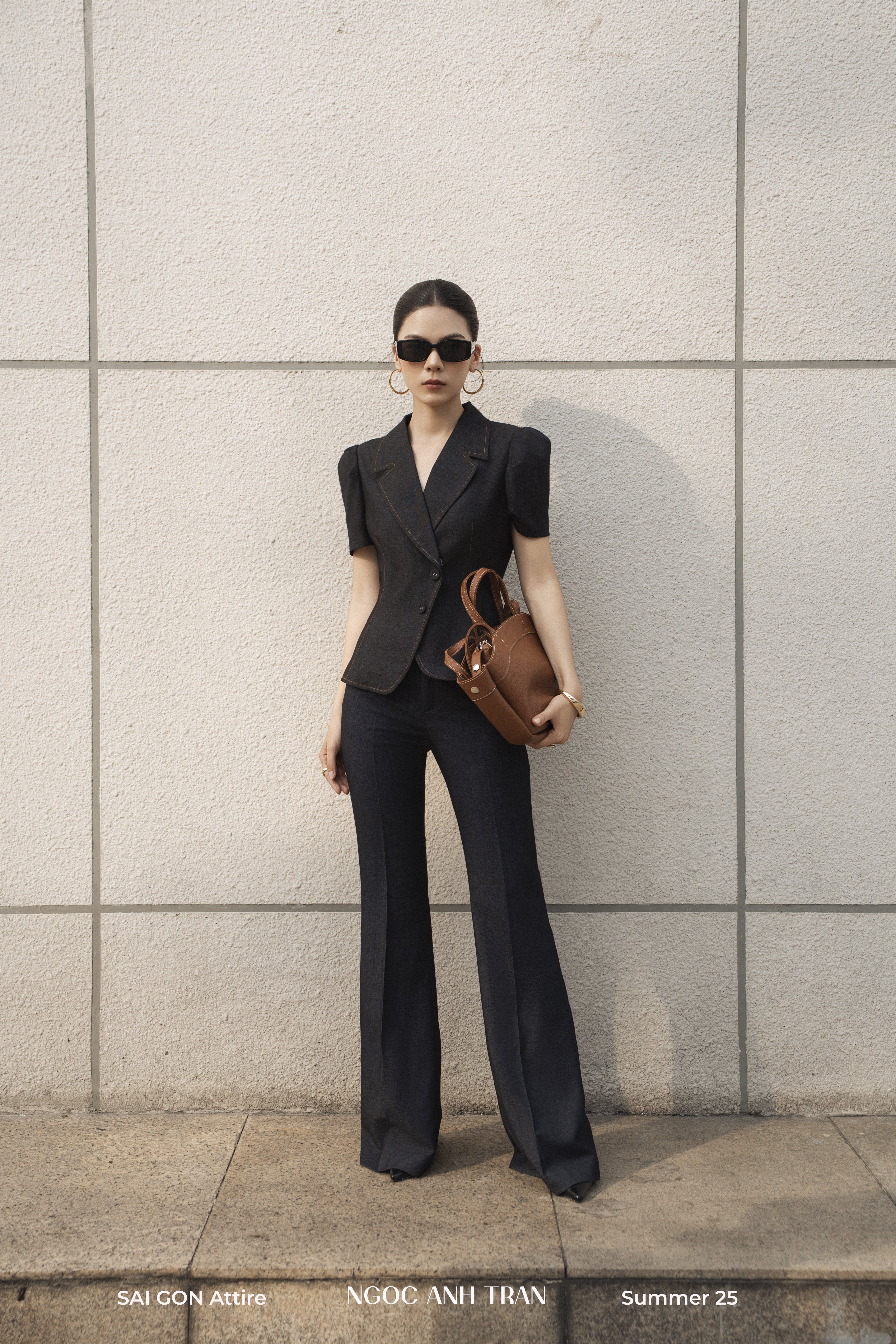 Set A177 - Set áo lửng denim phối quần loe cùng màu